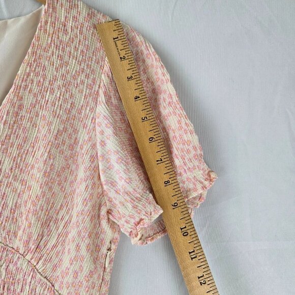Zara Pink Ditsy Floral Smocked V-Neck Mini Dress Size Large - Picture 12 of 15